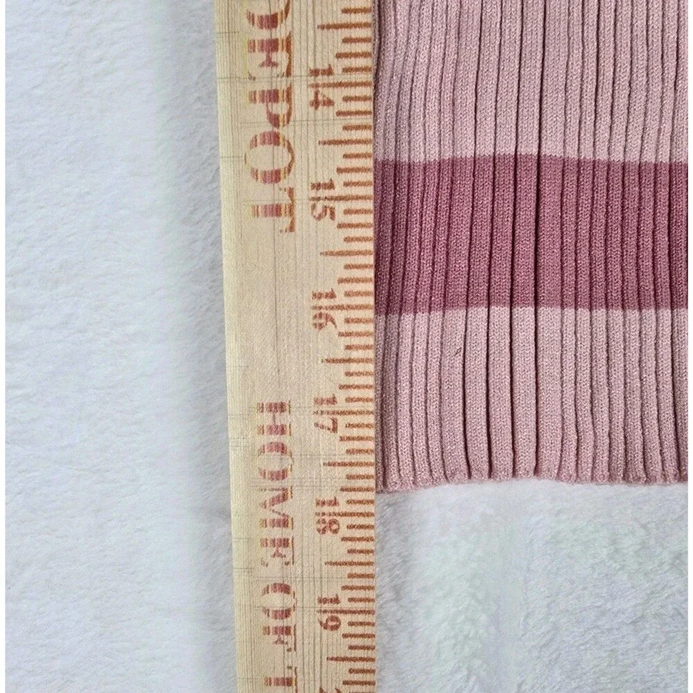 Striped Cropped Cardigan Women Large Pink Maroon Ribbed Knit V-Neck Sweater Top - Picture 4 of 7